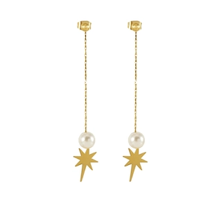 Elegant gold star pearl long tassel earrings for women with high-quality finish