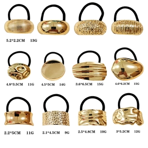 Golden geometric punk hair clips set with various metallic textures and elastic bands