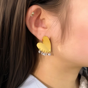 Heart Tassel Dangle Earrings 18K Gold Plated Stainless Steel With Crystal Pendant Waterproof Hypoallergenic For Women