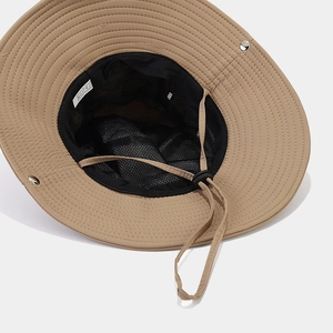 Cappello da sole outdoor kaki chiaro impermeabile con tesa larga e cordino regolabile
