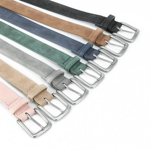 Frosted PU leather belts for women with square metal buckles in multiple colors