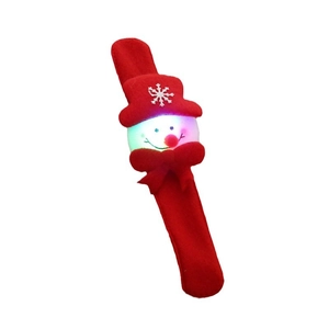 Luminous Christmas snap bracelet with glowing snowman design on red plush fabric