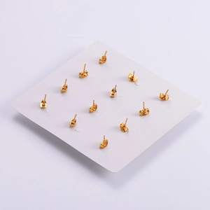 Sparkling gold zircon stud earrings 6-pair set shown on a white card display