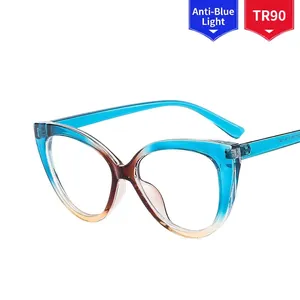 Cat eye blue light blocking TR90 glasses with a blue and champagne gradient frame