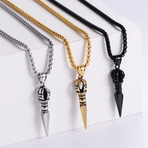 Retro Vajra pendant necklace in gold, silver, and black finish with beaded chain