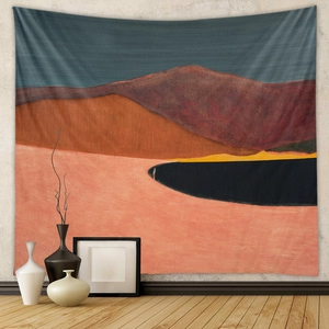 Modern abstract landscape tapestry with mountain view for bohemian room decoration