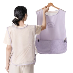 Breathable purple mesh kitchen apron with towel cloth pockets and printed sun pattern