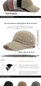Size chart showing dimensions and head circumference guide for breathable baseball caps
