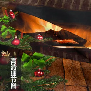 Close-up of Christmas tapestry detail showing fireplace print and high-quality fabric texture