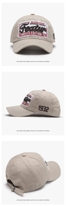 Detail view of khaki baseball cap featuring Arizona embroidery and metal buckle strap