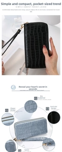 Detail of crocodile pattern PU leather wallets with wrist strap and multi-card slots