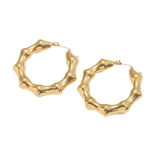 Chic 18K gold plated stainless steel bamboo hoop earrings with a glossy geometric finish