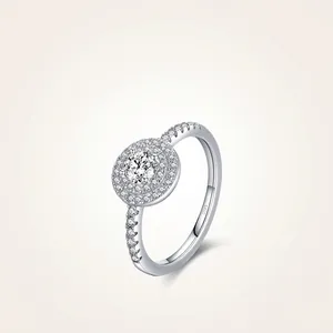925 Sterling Silver Ring Sparkling Round Cubic Zirconia Double Halo Elegant Wedding Engagement Jewelry For Women