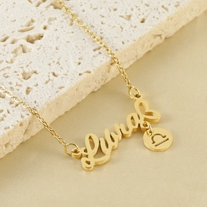 18k gold plated stainless steel Libra zodiac necklace with letter pendant and charm