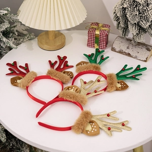 Christmas reindeer antler headbands with sequins and plush detail in four festive colors