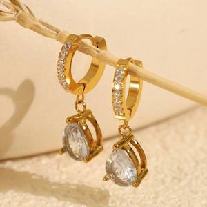 Boucles D Oreilles Créoles En Acier Inoxydable Plaqué Or Avec Zircon Poire Pour Femmes Élégantes Goutte D Eau Huggies