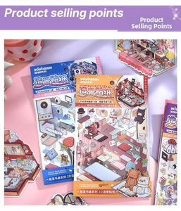 Detail of 3D scenery sticker pack with PVC sheets and scene cards for DIY desk projects