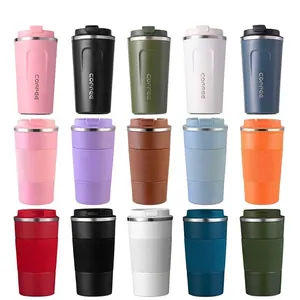 Insulated stainless steel coffee mugs in 15 vibrant colors with non-slip silicone sleeves