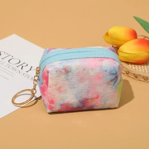 Mini plush tie-dye star coin purse with keychain gold chain and blue zipper