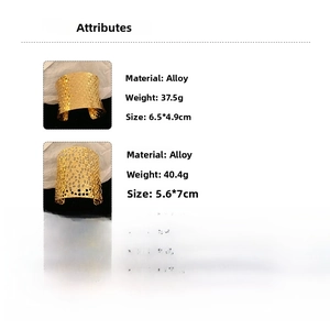 Detailed specifications of gold hammered and hollow weave cuff bracelets in alloy metal