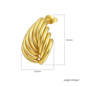 Retro 18K gold-plated irregular heart earrings with twisted rope texture and 24.3mm height