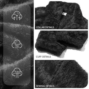 Men's black stand collar polar fleece jacket with high-density plush texture and zipper