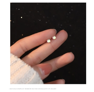 Gros plan de boucles d'oreilles en argent S999 avec zircons arc-en-ciel irisés
