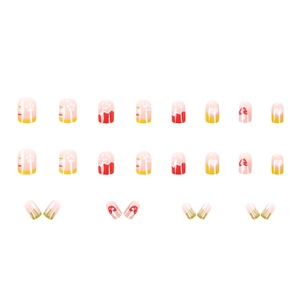 Short square press-on nails with cute colorful mushroom and doodle graffiti designs