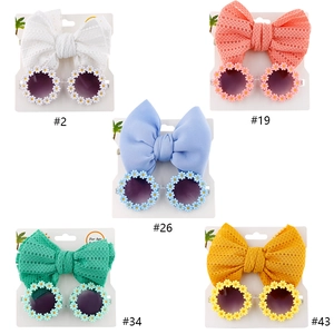 Baby daisy sunglasses and hollow mesh bow headband sets in five bright colors