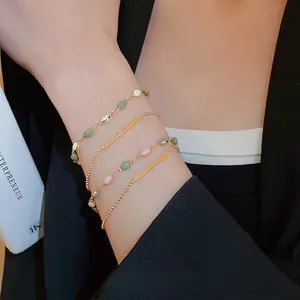 Double Layer Gold Plated Alloy Bracelet With Colorful Enamel Beads And Geometric Bar French Retro Style Fashion Jewelry For Women