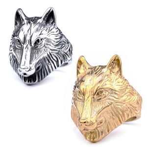 Wolf Head Ring Vintage Stainless Steel Viking Punk Style Nordic Totem Animal Biker Jewelry Gift For Men