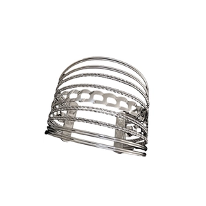 Multi-layer silver hollow geometric open bangle bracelet with a minimalist chic design