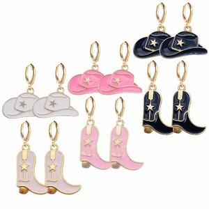 Boucles d'Oreilles Pendantes Cowboy Western Vintage Chapeau Et Bottes En Émail Pour Femmes Boucles d'Oreilles Goutte En Alliage Étoile Bijoux Mode