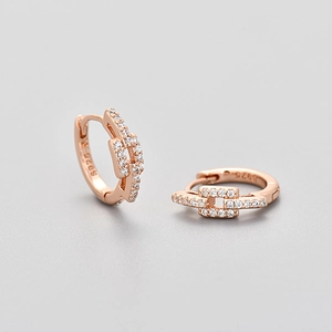 Elegant rose gold S925 sterling silver chain link earrings with cubic zirconia stones