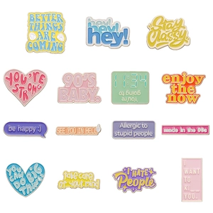 Creative colorful enamel lapel pins set with inspirational English quotes for jackets