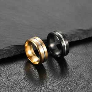 8mm two-tone stainless steel rings with matte finish and center silver line inlay
