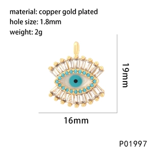 Copper gold plated Evil Eye necklace pendant with rectangle zircons and turquoise beads