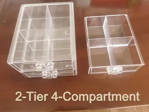 Transparent acrylic organizer with two layers and four grids for jewelry and accessories