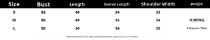 Detailed size chart for women's contrast knit cardigan showing S, M, and L dimensions