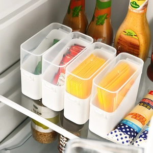 Japanese style fridge organizer box with lid for cheese slices and tea bags, white 4-pack