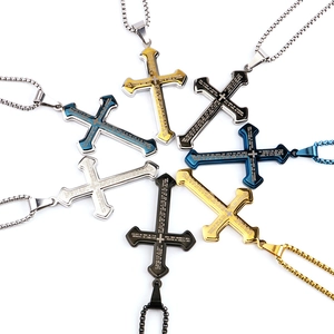 Punk style multi-layer stainless steel cross pendant necklaces with Lord's Prayer engraving