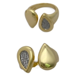 18k gold plated open ring featuring double teardrop motifs with zircon accents