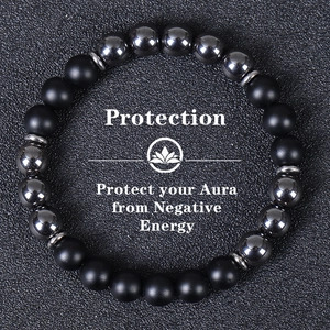 Protection bracelet with 8mm matte obsidian and moonstone beads on a textured base