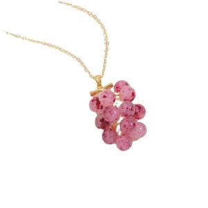 Chic gold-plated necklace with a pinkish-purple resin grape cluster pendant for women