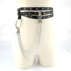 Punk Women Multi-layer Metal Chain Waist Belt With Rivets Adjustable Eyelet Waistband For Dress Body Chain Jewelry Fashion