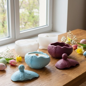 DIY egg-shaped candle jar silicone mold with finished wave-pattern resin storage boxes