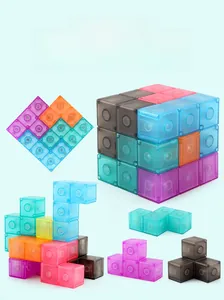 Detailed views of multi-color magnetic building blocks forming diverse geometric shapes