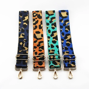 Adjustable wide leopard print bag straps with gold hardware in four vibrant colors