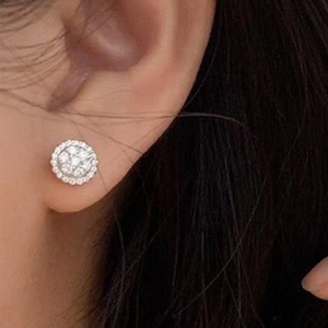 Classic silver-toned round stud earrings with shimmering clear cubic zirconia pave setting