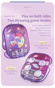 Dual-sided portable bean bag toss target with space theme for kids indoor and outdoor play